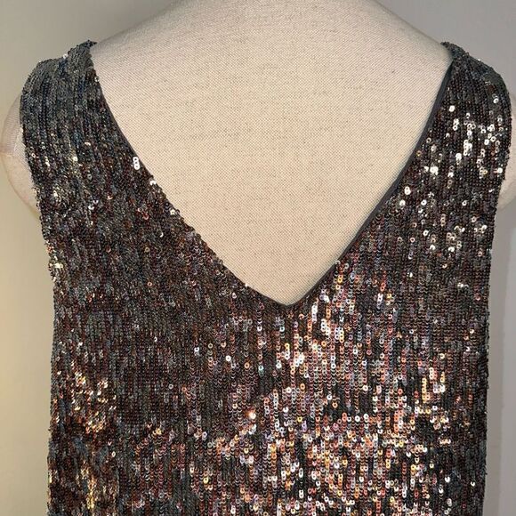 Sam Edelman Gold Metallic All Over Sequin Cocktail Dress Small Sleeveless Glam - Picture 4 of 11